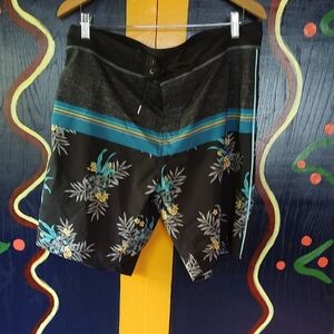 Burnside Black and Blue Board Shorts for Swim